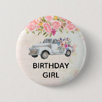 Birthday Girl Vintage Pickup Truck Watercolor