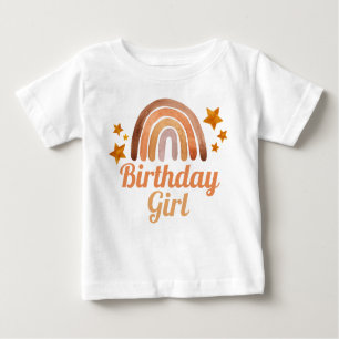 Birthday Girl Watercolor Boho Rainbow & Stars  Baby T-Shirt