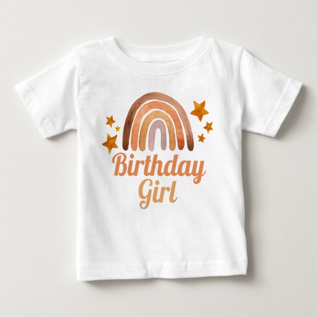 Birthday Girl Watercolor Boho Rainbow & Stars  Baby T-Shirt (Front)