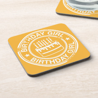 Birthday Girl -white rubber stamp effect- Coaster