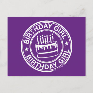 Birthday Girl -white rubber stamp effect- Postcard