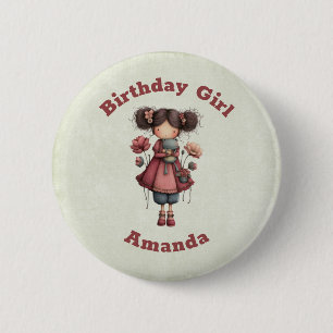Birthday Girl with A Frog Doll Cute Whimsical 6 Cm Round Badge