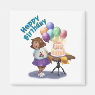 Birthday Girl with Balloons and Cake Magnet