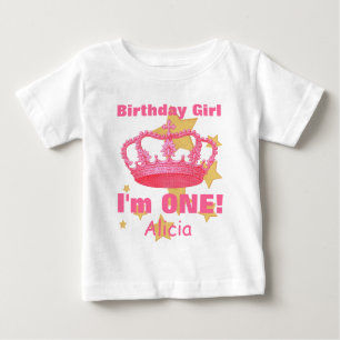 Birthday Girl with Crown I'm ONE! Custom Name V06A Baby T-Shirt