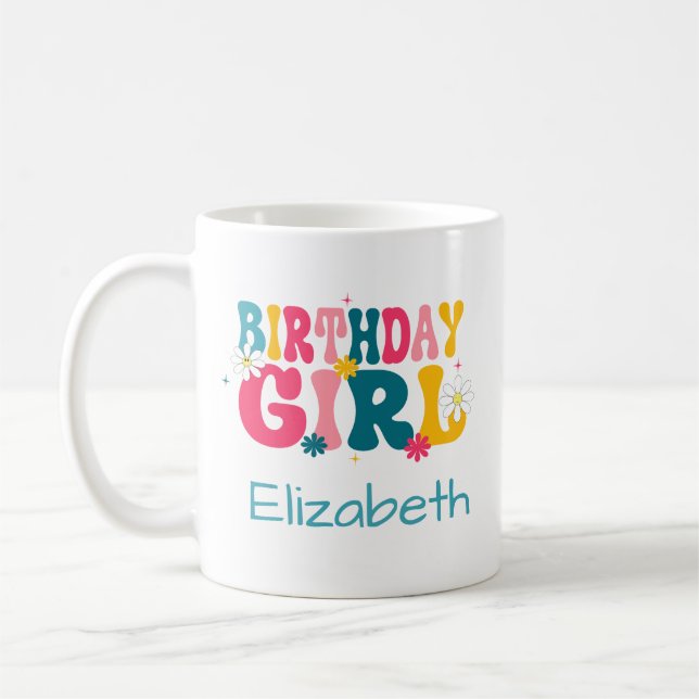 Birthday Girl with Custom Name Coffee Mug (Left)