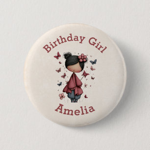 Birthday Girl with Magic Wand and Butterflies Cute 6 Cm Round Badge