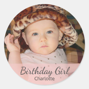 Birthday Girl with Your Photo Classic Round Sticker