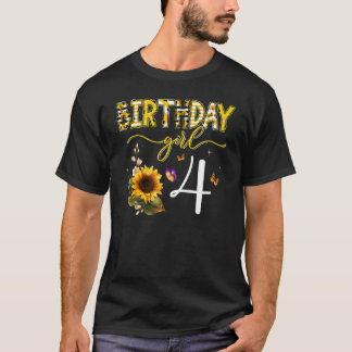 Birthday Girls 4th Sunflower Butterfly 4 Year Old T-Shirt