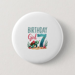 Birthday Girls 7th Sea Turtle 7 Year Old Ocean Aqu 6 Cm Round Badge
