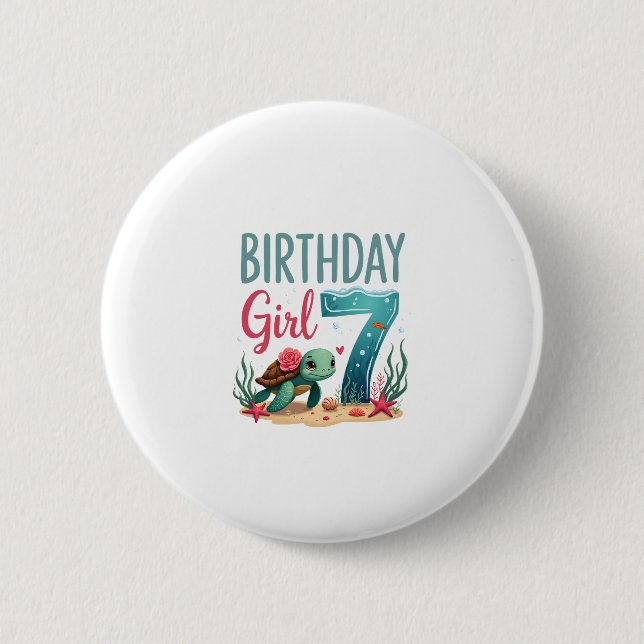 Birthday Girls 7th Sea Turtle 7 Year Old Ocean Aqu 6 Cm Round Badge (Front)