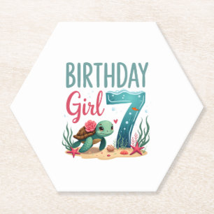 Birthday Girls 7th Sea Turtle 7 Year Old Ocean Aqu Paper Coaster