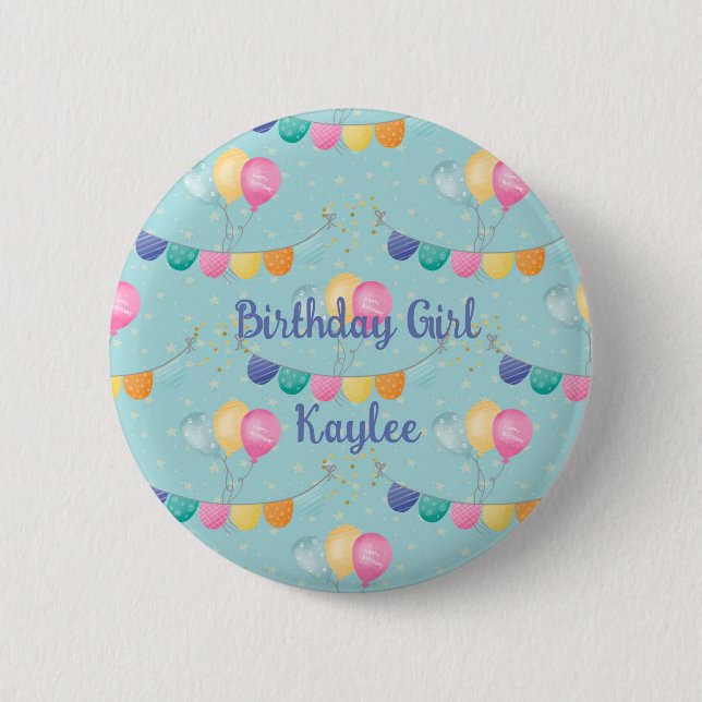 Birthday Girls  Balloons and Polka Dots   6 Cm Round Badge (Front)