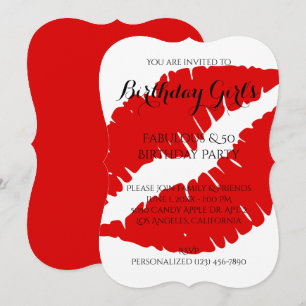 Birthday Girl's Fabulous & 50 Bright Red Lipstick Invitation