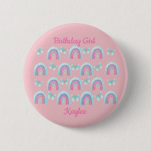 Birthday Girls Rainbows, Butterflies & Polka Dots 6 Cm Round Badge
