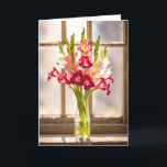 Birthday Gladiolus Bouquet In a Sunny Window Card<br><div class="desc">A gladiolus bouquet in a glass vase in a sunny farmhouse window
Text is editable.</div>