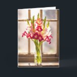 Birthday Gladiolus Bouquet In a Sunny Window Card<br><div class="desc">A gladiolus bouquet in a glass vase in a sunny farmhouse window
Text is editable.</div>
