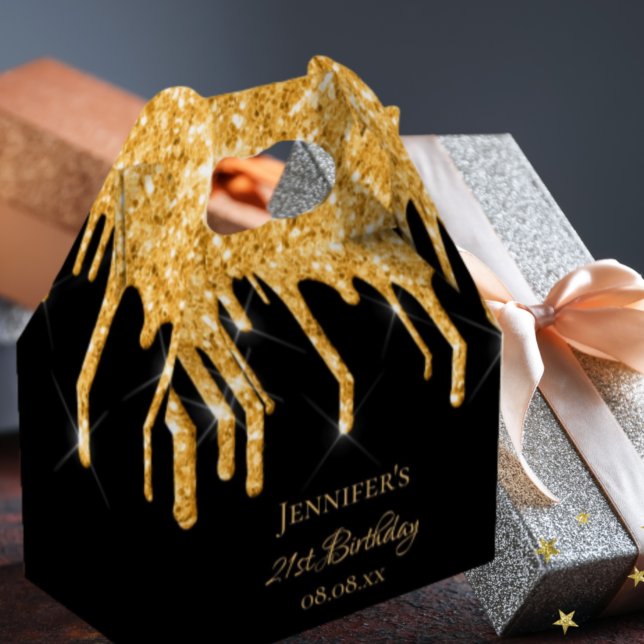 Birthday glitter black gold drips monogram name favour box (Creator Uploaded)