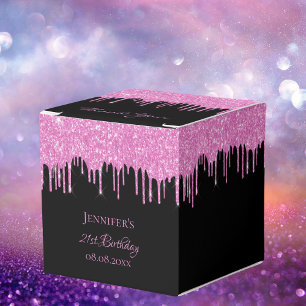Birthday glitter black pink glitter drips favour box