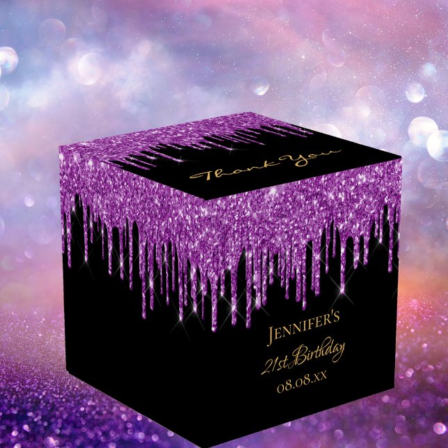 Birthday glitter black purple sparkle monogram favour box (Creator Uploaded)