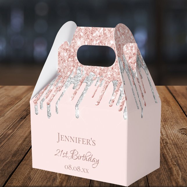 Birthday glitter blush pink silver monogram favour box (Creator Uploaded)