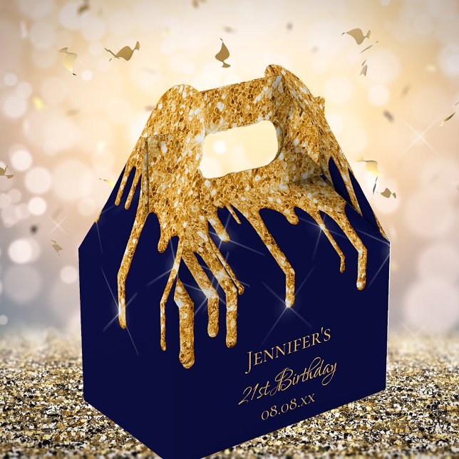 Birthday glitter navy blue gold sparkle name favour box (Creator Uploaded)