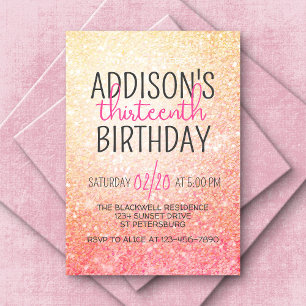Birthday Glitter Pink Peach Invitation