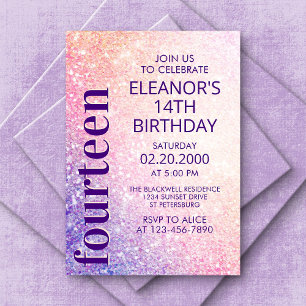 Birthday Glitter Purple Pink Invitation