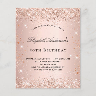 Birthday glitter rose gold blush budget invitation flyer
