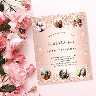 Birthday glitter rose gold photo budget invitation flyer
