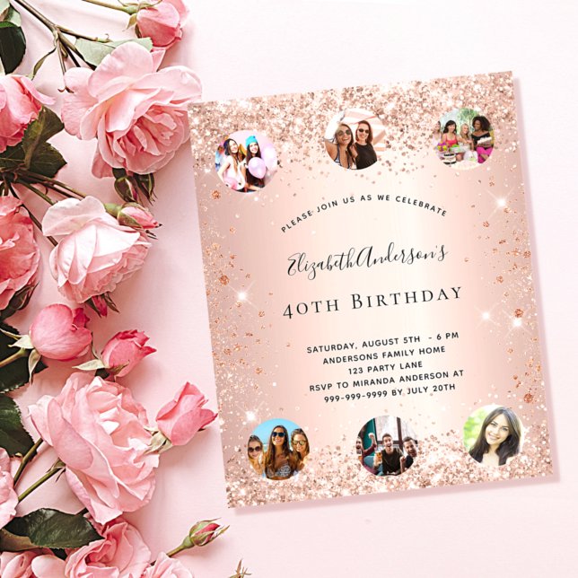 Birthday glitter rose gold photo budget invitation flyer (Creator Uploaded)