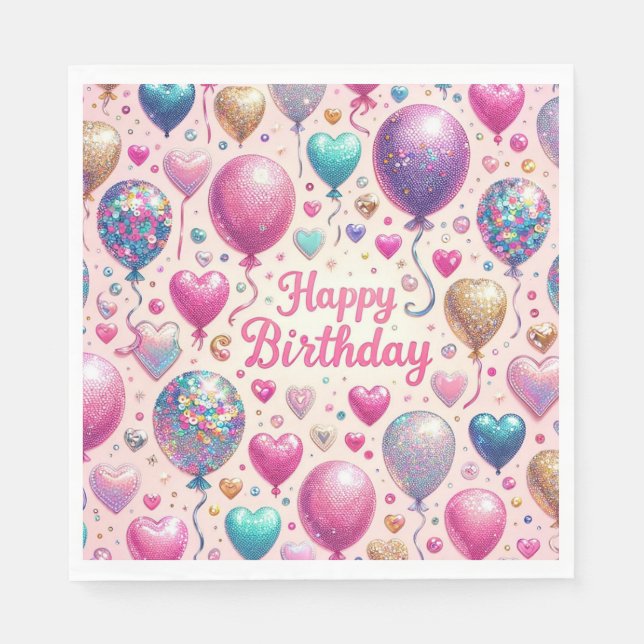 Birthday Glittery Balloons Napkin (Front)