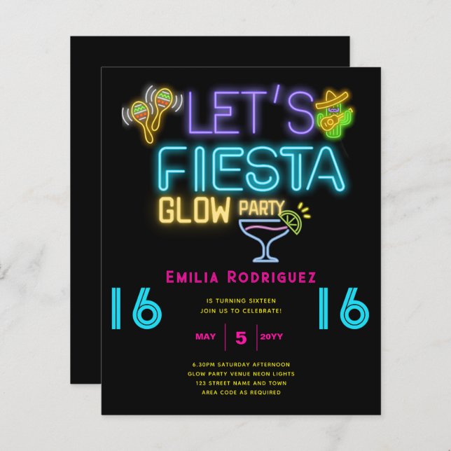 BIRTHDAY Glow Party Invitación Fiesta de Neón (Front/Back)