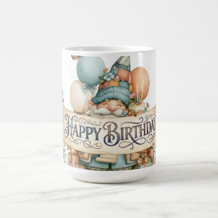 Birthday Gnome Illustration with Balloons Coffee Mug
