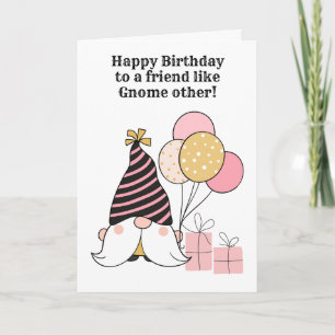 Birthday Gnome Puns with Balloons and Gifts Card