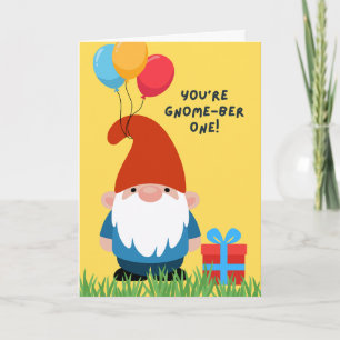 Birthday Gnome with Balloons and Gifts Card