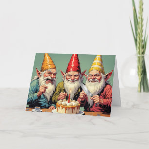 Birthday Gnomes Cutting the Birthday Cake Card