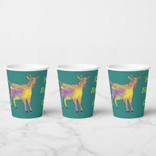 Birthday Goat Colorful Funky Jazzy Animal Name Paper Cups