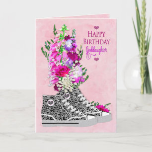 Birthday, Goddaughter, Fancy Sneakers black/White Card