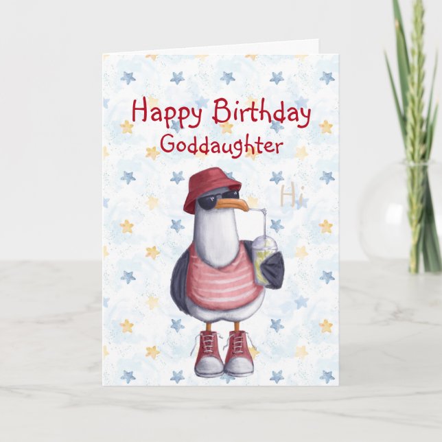 Birthday Goddaughter Fun Cool Seagull Bird  Card (Front)