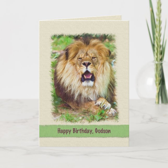 Birthday, Godson, Lion Card (Front)
