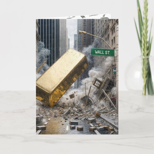 Birthday Gold Bar Crashing Wall Street Card (Front)