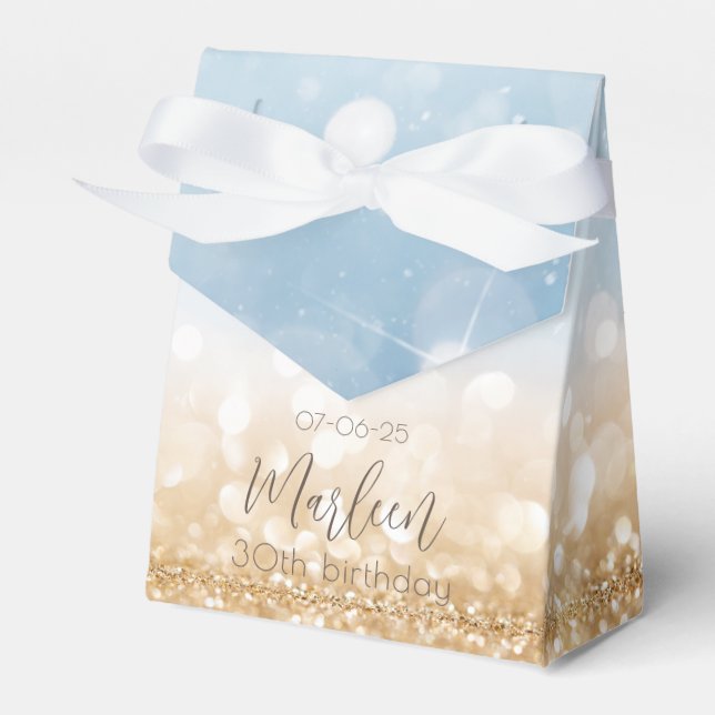 Birthday gold champagne light blue sparkling gold  favour box (Front Side)