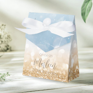 Birthday gold champagne light blue sparkling gold favour box