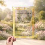 Birthday gold confetti clear acrylic invitations<br><div class="desc">A trendy,  modern 50th (or any age) birthday party invitation card for men,  guys,  male.   A clear,  transparent background. With a faux gold frame and golden confetti sprinkle,  black coloured letters. Personalise and add your name and party details.</div>