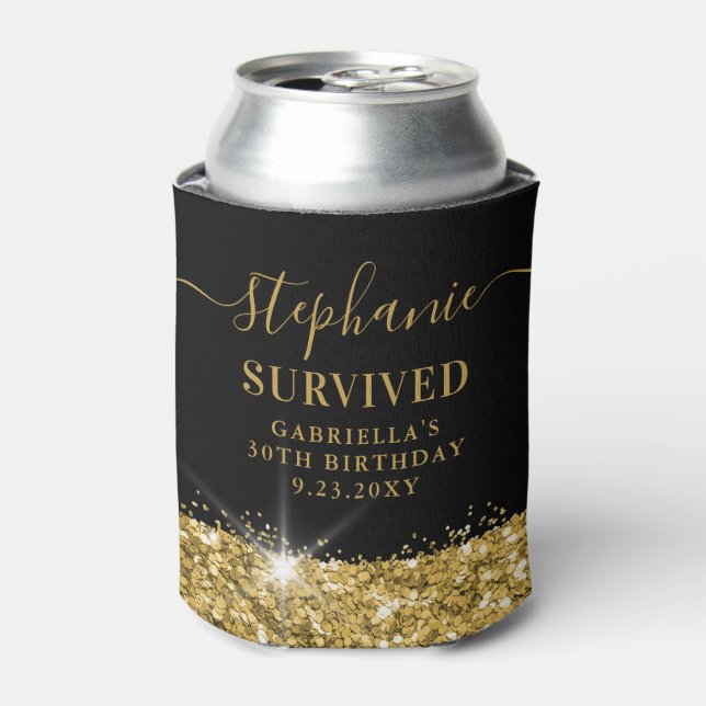 Birthday Gold Glitter Personalised Funny Favour Can Cooler (Can Front)