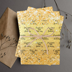 Birthday gold golden glitter name wrapping paper sheet