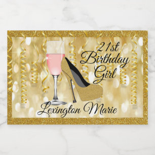 Birthday Gold Look Mini Sparkling Wine Bottle Labe Label