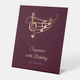 Birthday Gold Music Notes Elegant Pedestal Sign