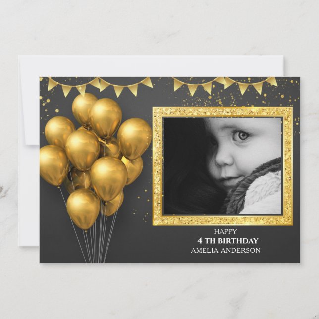  Birthday Gold Silver Black Balloons Invitation (Front)