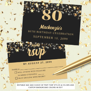 Birthday Gold Stars Any Age Custom Colour RSVP Card